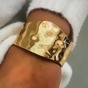 Gold Hammered Wide Cuff Bracelet - Women Jewelry